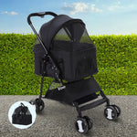 i.Pet Pet Stroller Dog Pram Cat Carrier Travel Large Pushchair Foldable 4 Wheels Black - Pet Care > Cat Supplies > Cat