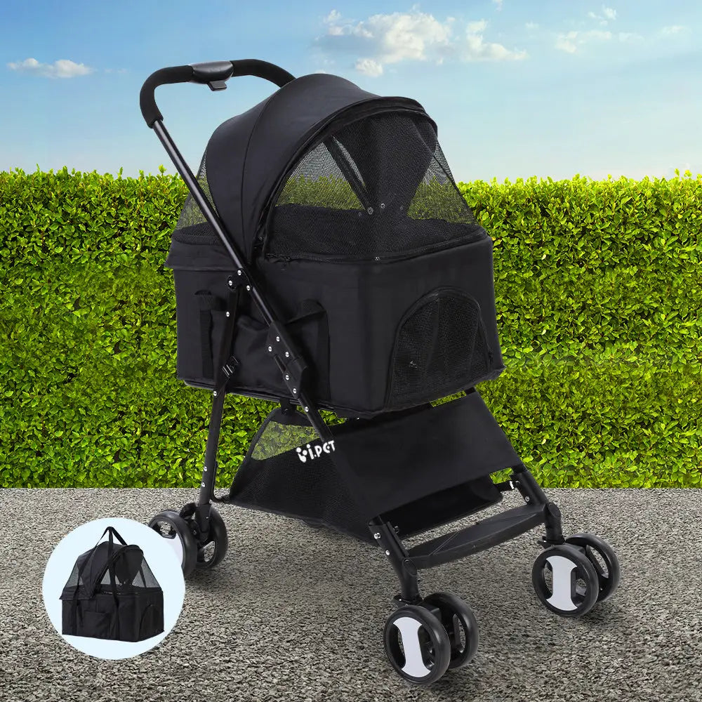 i.Pet Pet Stroller Dog Pram Cat Carrier Travel Large Pushchair Foldable 4 Wheels Black - Pet Care > Cat Supplies > Cat
