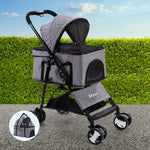 i.Pet Pet Stroller Dog Pram Cat Carrier Travel Large Pushchair Foldable 4 Wheels Grey - Pet Care > Cat Supplies > Cat