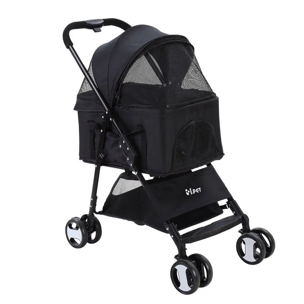 i.Pet Pet Stroller Dog Pram Cat Carrier Travel Large Pushchair Foldable 4 Wheels Black - Pet Care > Cat Supplies > Cat