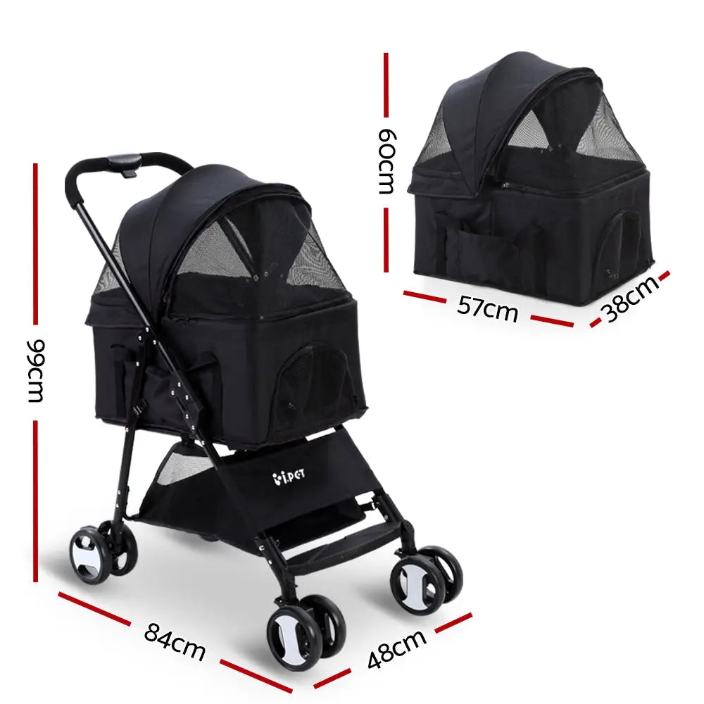 i.Pet Pet Stroller Dog Pram Cat Carrier Travel Large Pushchair Foldable 4 Wheels Black - Pet Care > Cat Supplies > Cat