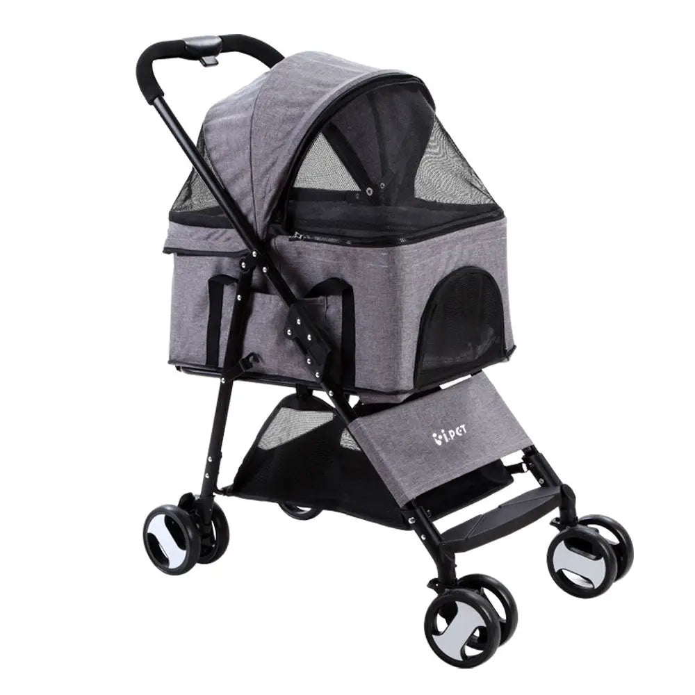 i.Pet Pet Stroller Dog Pram Cat Carrier Travel Large Pushchair Foldable 4 Wheels Grey - Pet Care > Cat Supplies > Cat