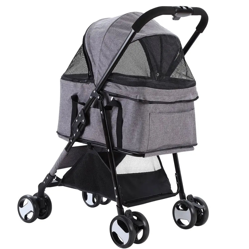 i.Pet Pet Stroller Dog Pram Cat Carrier Travel Large Pushchair Foldable 4 Wheels Grey - Pet Care > Cat Supplies > Cat