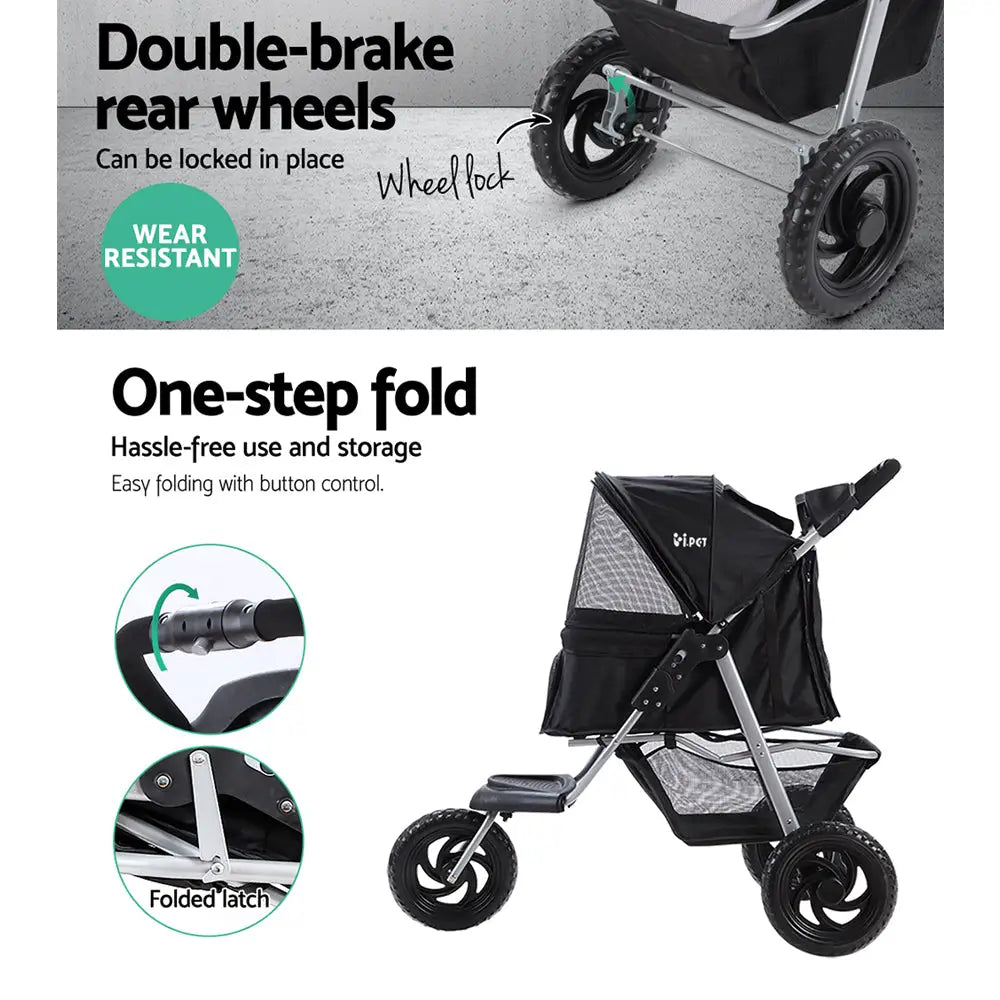 i.Pet Pet Stroller Dog Pram Large Cat Carrier Travel 3 Wheels Foldable Pushchair - Pet Care > Cat Supplies > Cat