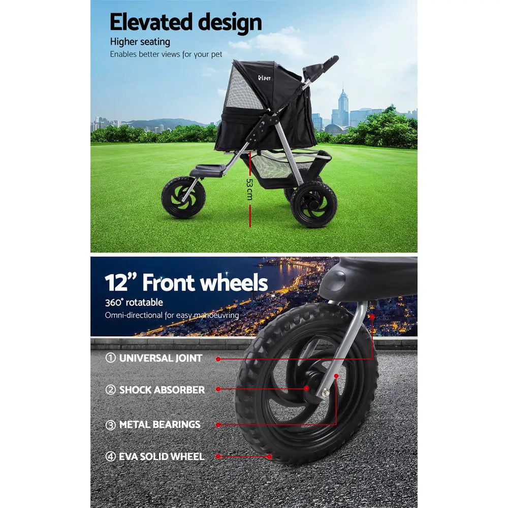 i.Pet Pet Stroller Dog Pram Large Cat Carrier Travel 3 Wheels Foldable Pushchair - Pet Care > Cat Supplies > Cat