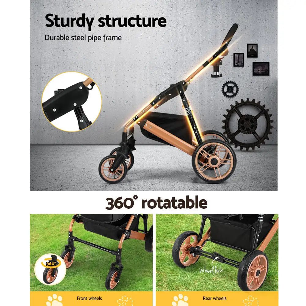 i.Pet Pet Stroller Dog Pram Large Cat Carrier Travel Foldable Pushchair 4 Wheels - Pet Care > Cat Supplies > Cat