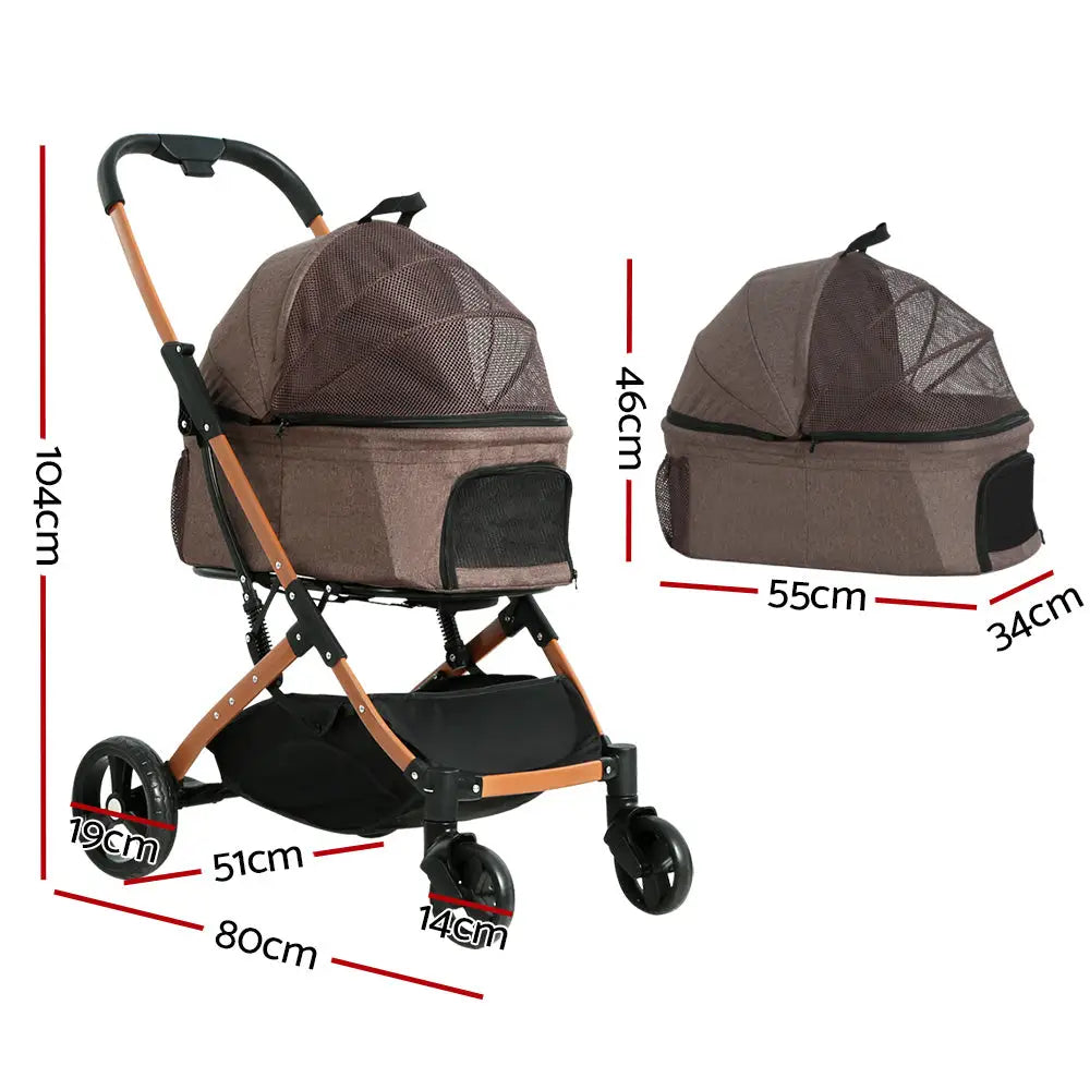 i.Pet Pet Stroller Dog Pram Large Cat Carrier Travel Foldable 4 Wheels Pushchair Double - Pet Care > Cat Supplies > Cat