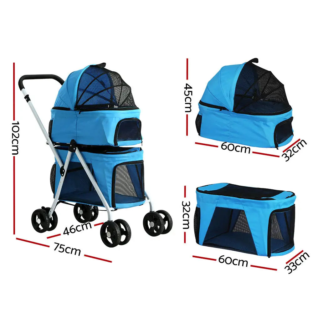 i.Pet Pet Stroller Dog Pram Large Cat Carrier Travel Foldable 4 Wheels Double - Pet Care > Cat Supplies > Cat Carriers