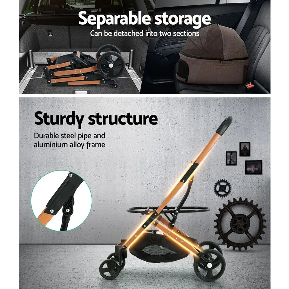 i.Pet Pet Stroller Dog Pram Large Cat Carrier Travel Foldable 4 Wheels Pushchair Double - Pet Care > Cat Supplies > Cat