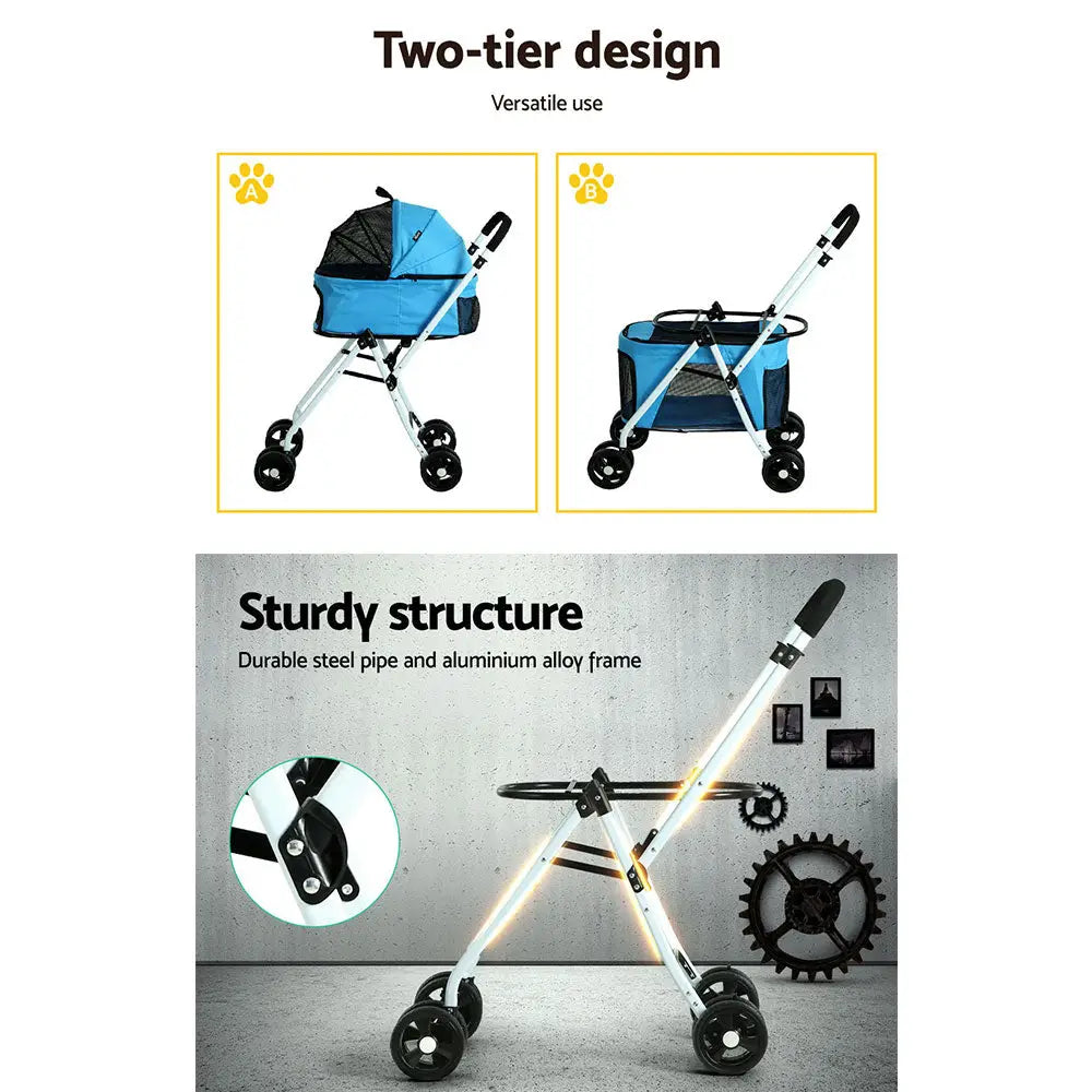 i.Pet Pet Stroller Dog Pram Large Cat Carrier Travel Foldable 4 Wheels Double - Pet Care > Cat Supplies > Cat Carriers