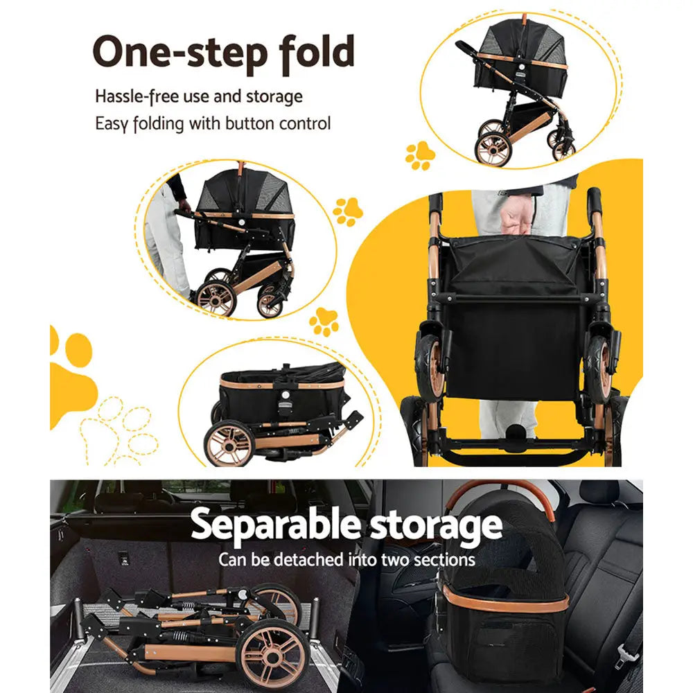 i.Pet Pet Stroller Dog Pram Large Cat Carrier Travel Foldable Pushchair 4 Wheels - Pet Care > Cat Supplies > Cat