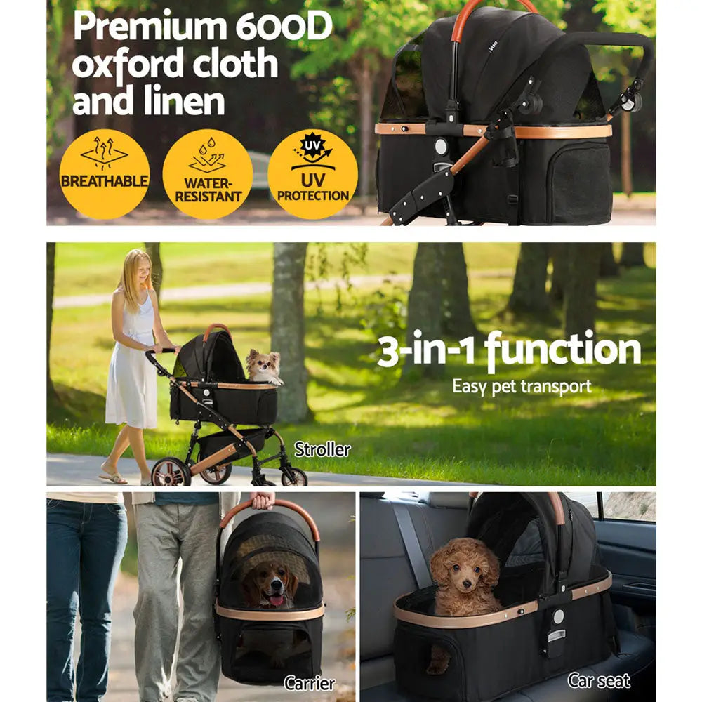 i.Pet Pet Stroller Dog Pram Large Cat Carrier Travel Foldable Pushchair 4 Wheels - Pet Care > Cat Supplies > Cat