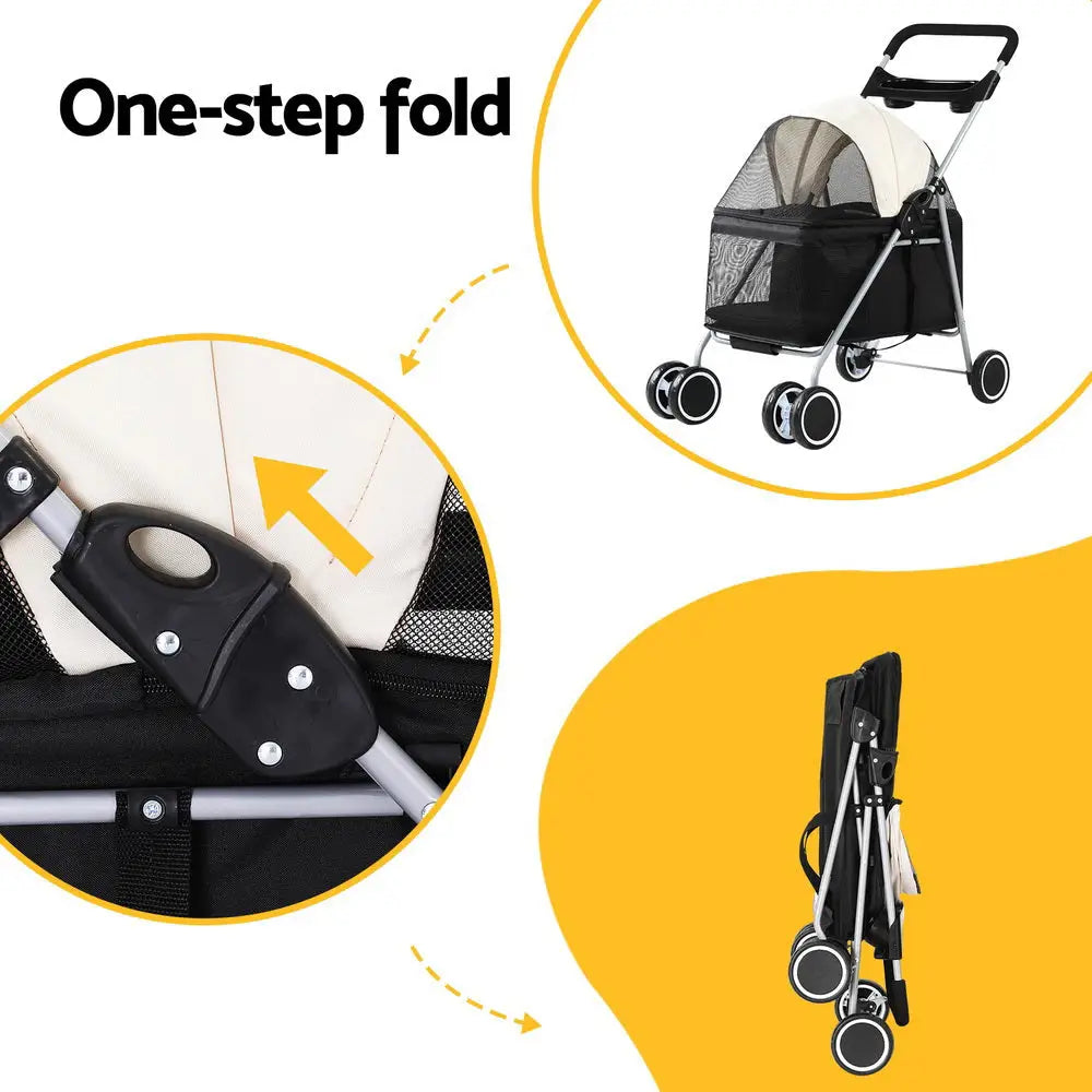 i.Pet Pet Stroller Pram Dog Cat Carrier Cage Large Travel Pushchair Foldable 4 Wheels - Pet Care > Cat Supplies > Cat