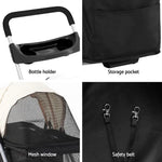 i.Pet Pet Stroller Pram Dog Cat Carrier Cage Large Travel Pushchair Foldable 4 Wheels - Pet Care > Cat Supplies > Cat