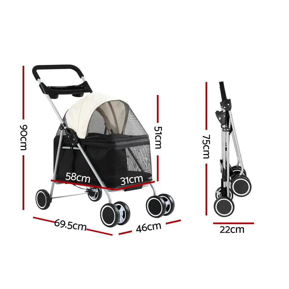 i.Pet Pet Stroller Pram Dog Cat Carrier Cage Large Travel Pushchair Foldable 4 Wheels - Pet Care > Cat Supplies > Cat