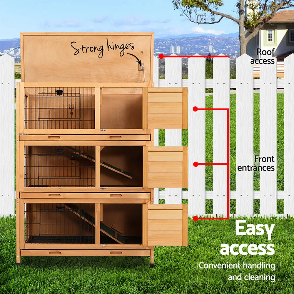 i.Pet Rabbit Hutch 91.5cm x 46cm x 116.5cm Chicken Coop Large House Cage Run Wooden Bunny Outdoor - Pet Care > Coops &