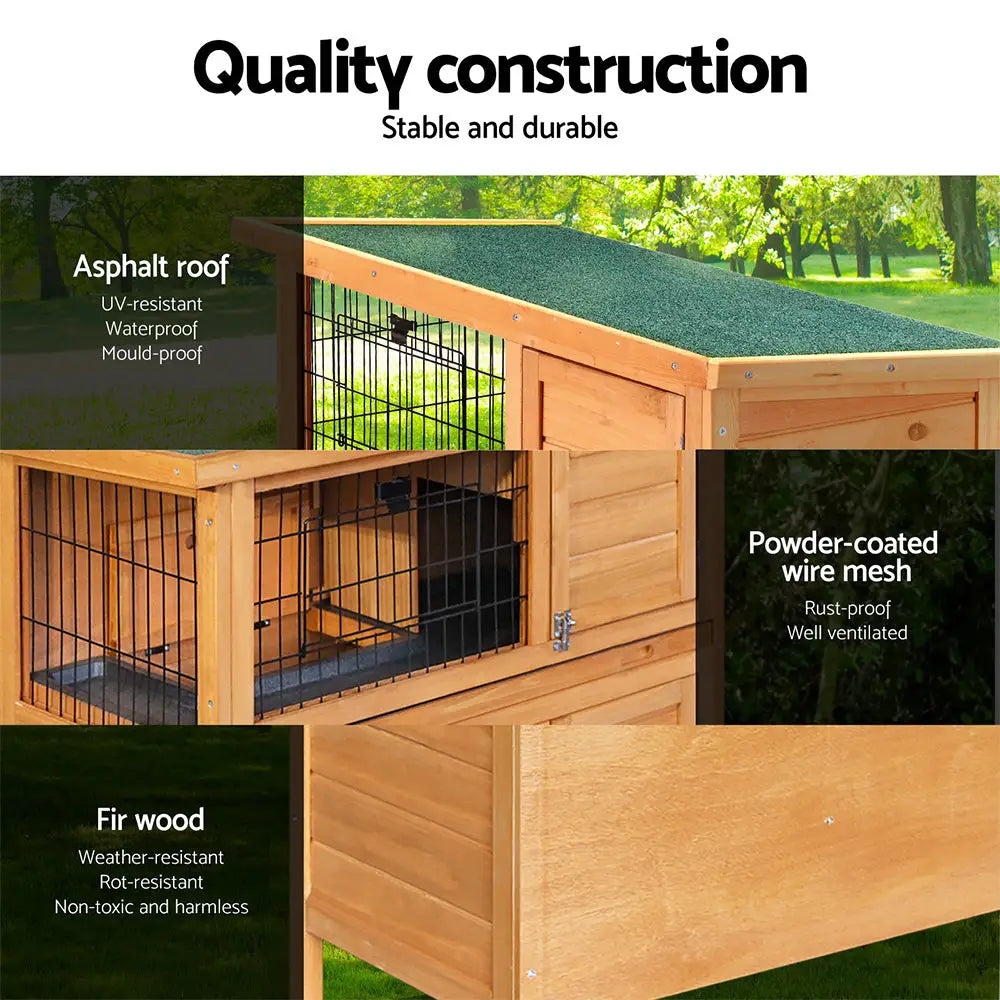 i.Pet Rabbit Hutch 91.5cm x 46cm x 116.5cm Chicken Coop Large House Cage Run Wooden Bunny Outdoor - Pet Care > Coops &