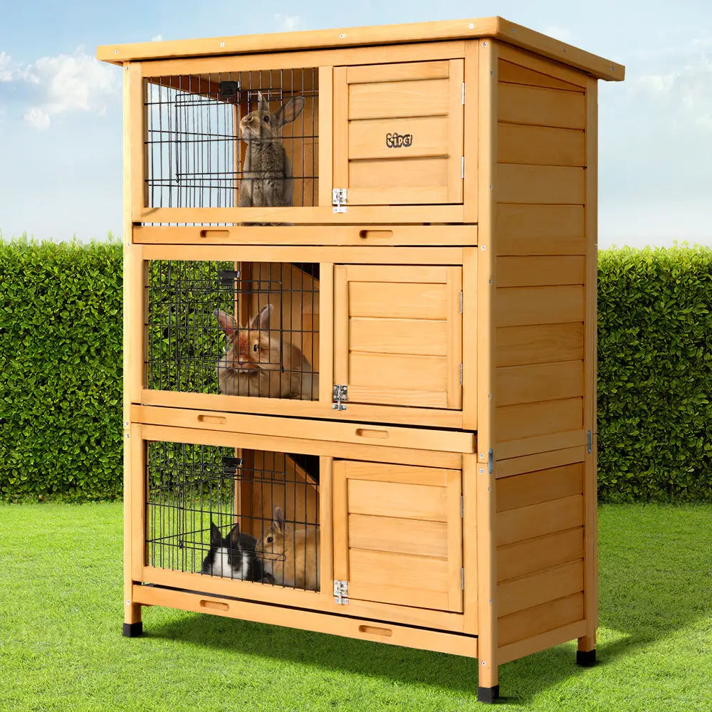 i.Pet Rabbit Hutch 91.5cm x 46cm x 116.5cm Chicken Coop Large House Cage Run Wooden Bunny Outdoor - Pet Care > Coops &