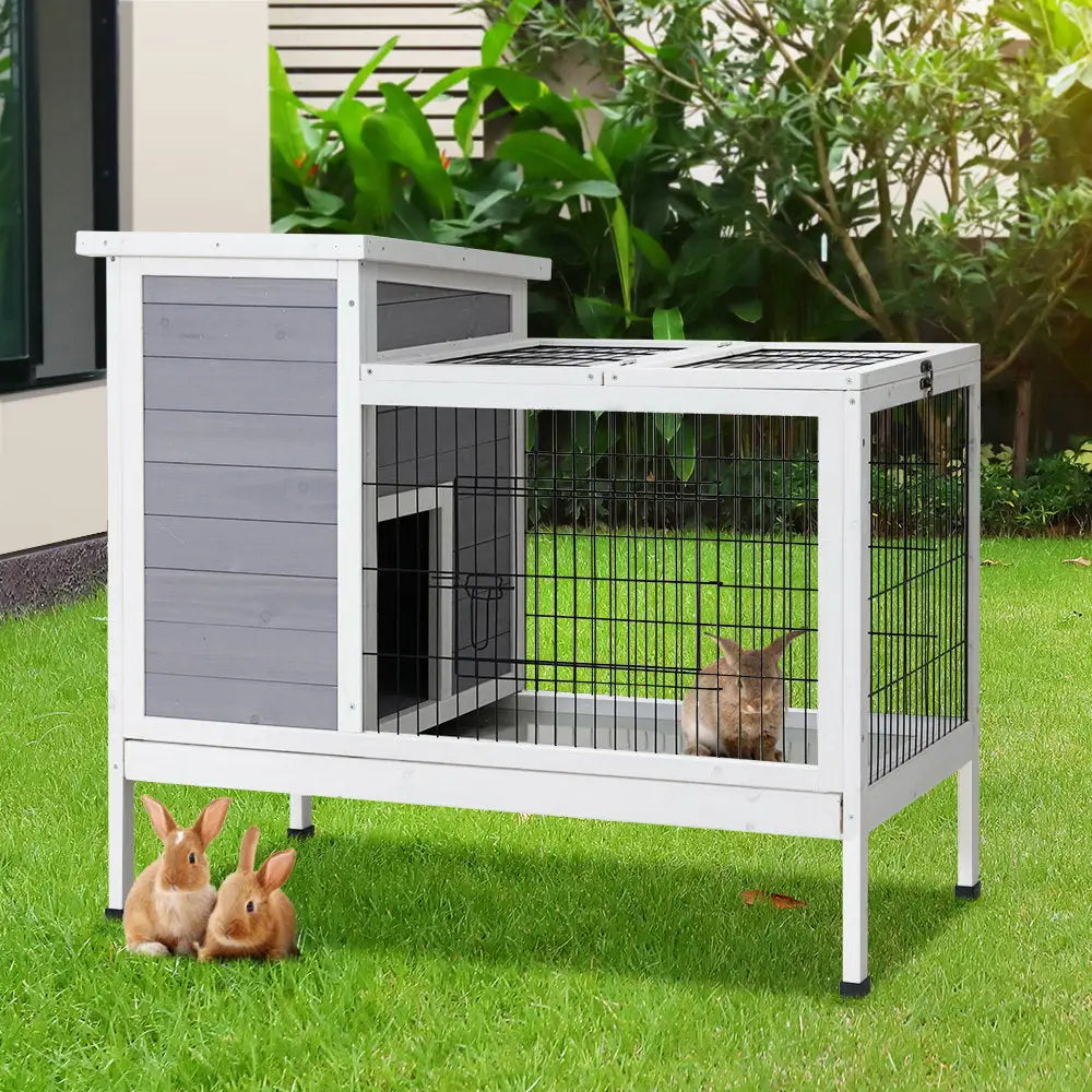 i.Pet Rabbit Hutch 97cm x 49cm x 86cm Chicken Coop Large Run Wooden Outdoor Cage House - Home & Garden > Shading