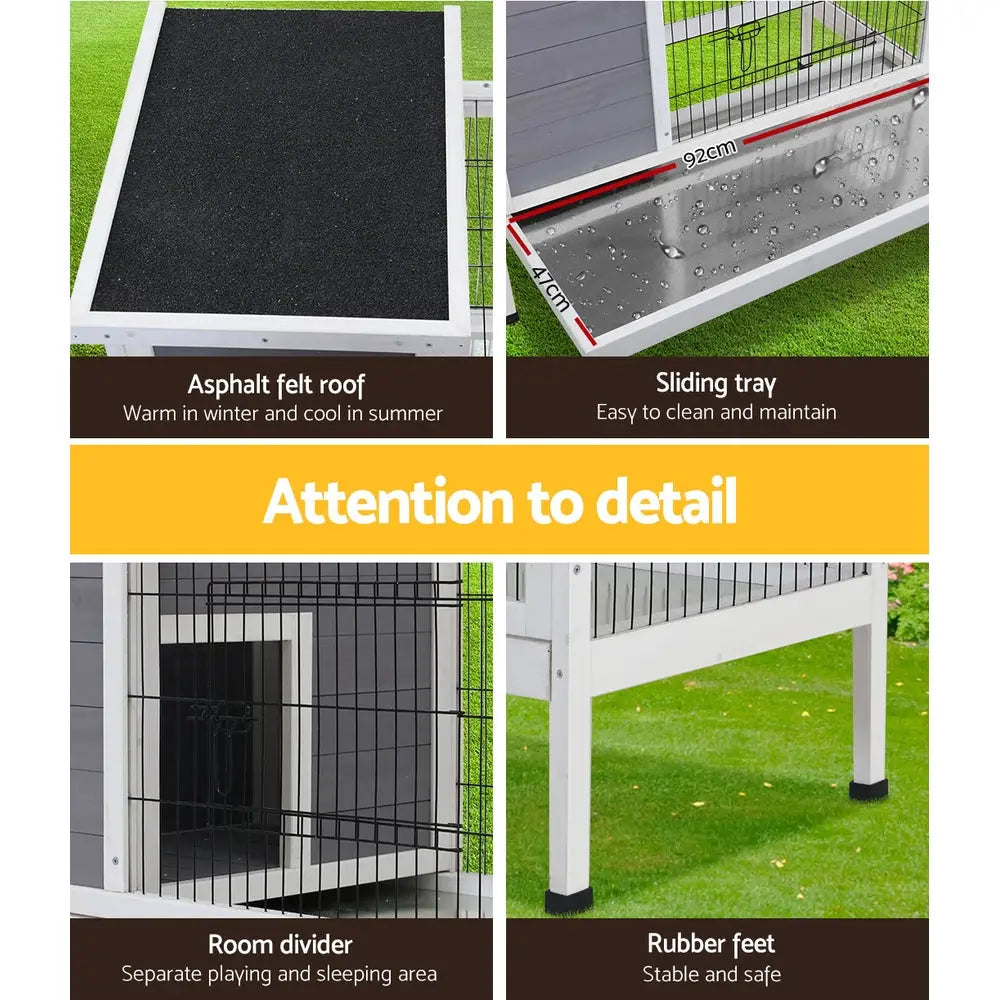 i.Pet Rabbit Hutch 97cm x 49cm x 86cm Chicken Coop Large Run Wooden Outdoor Cage House - Home & Garden > Shading