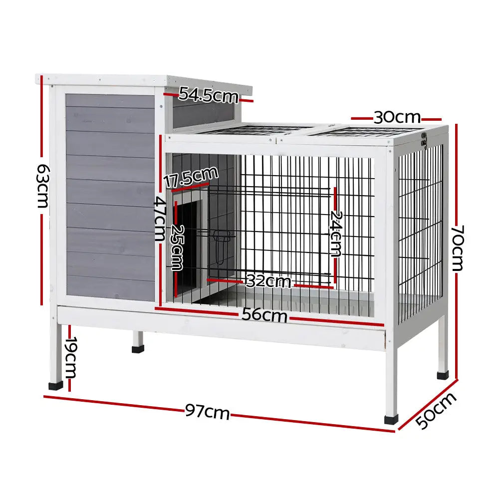 i.Pet Rabbit Hutch 97cm x 49cm x 86cm Chicken Coop Large Run Wooden Outdoor Cage House - Home & Garden > Shading