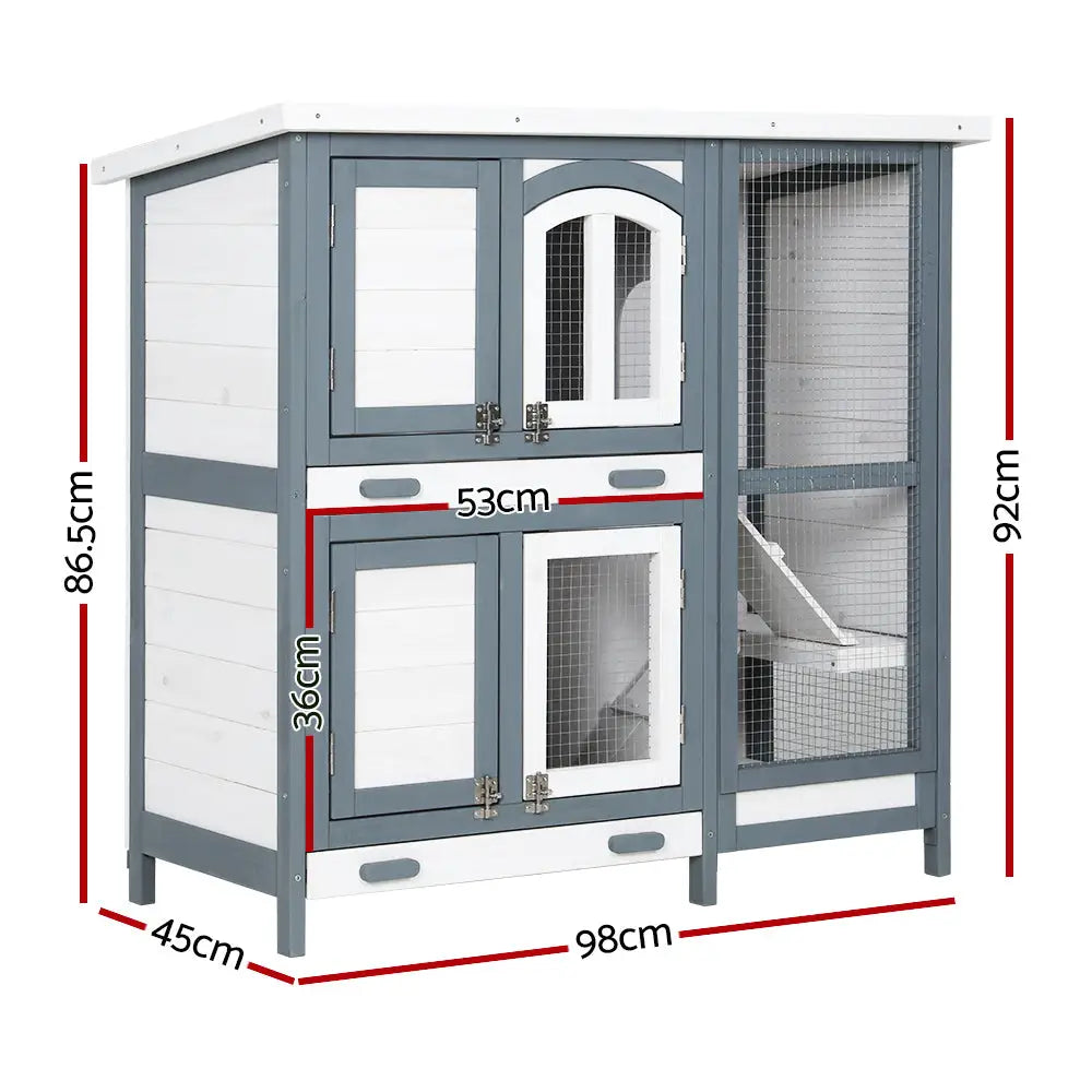 i.Pet Rabbit Hutch 98cm x 45cm x 92cm Chicken Coop Large Wooden House Run Cage Bunny Guinea Pig - Pet Care > Coops &