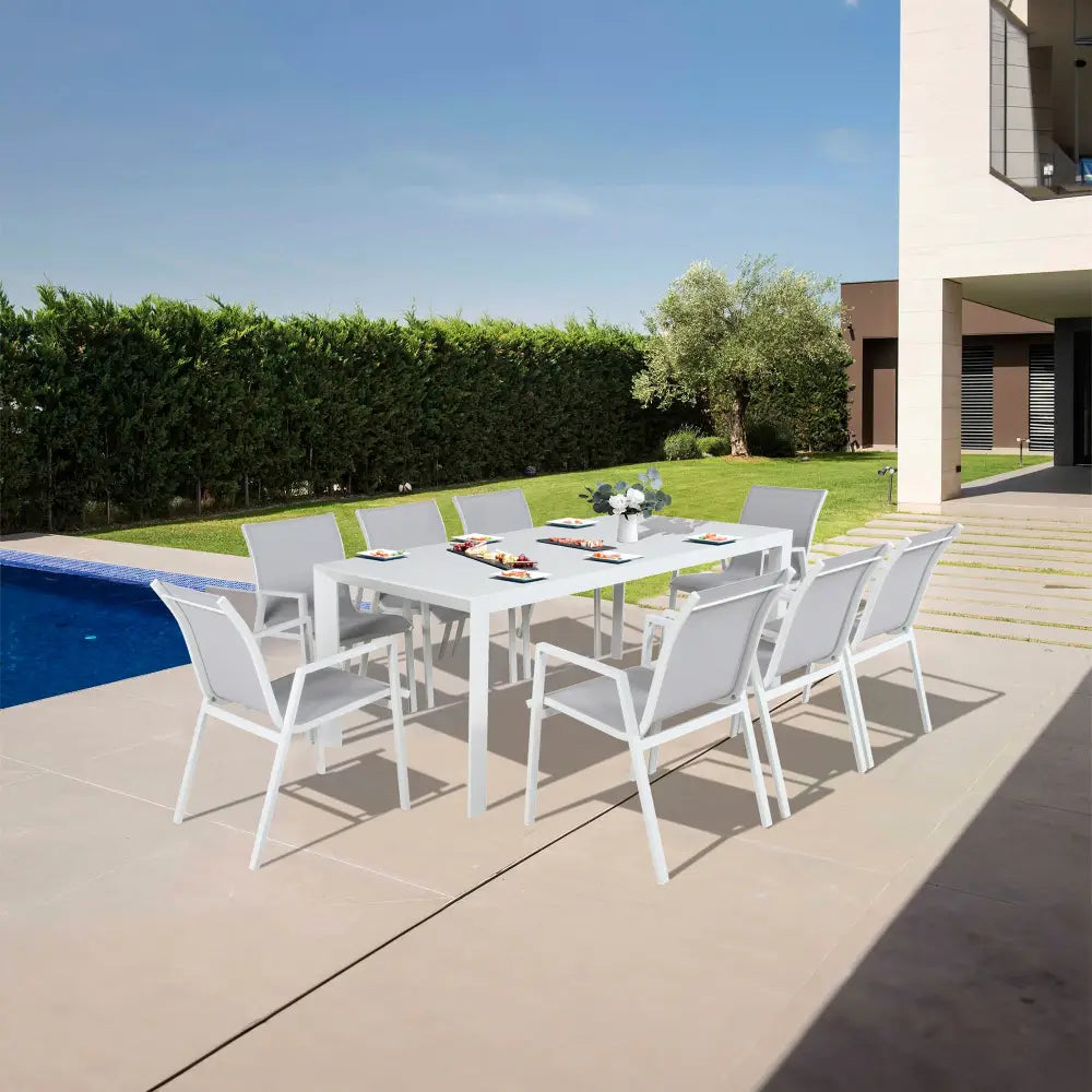 Iberia 13pc 230-345cm Aluminium Outdoor Extensible Dining Table Chair White - Furniture > Bar Stools & Chairs > Table &