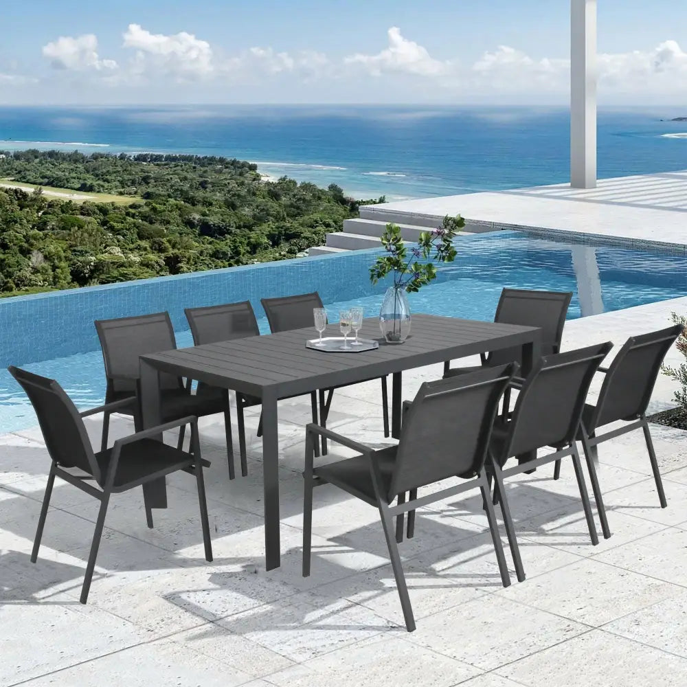Iberia 13pc 230-345cm Aluminium Outdoor Extensible Dining Table Chair Charcoal - Furniture > Outdoor