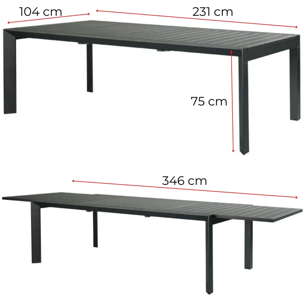 Iberia 230-345cm Aluminium Outdoor Extensible Dining Table Charcoal - Furniture > Outdoor