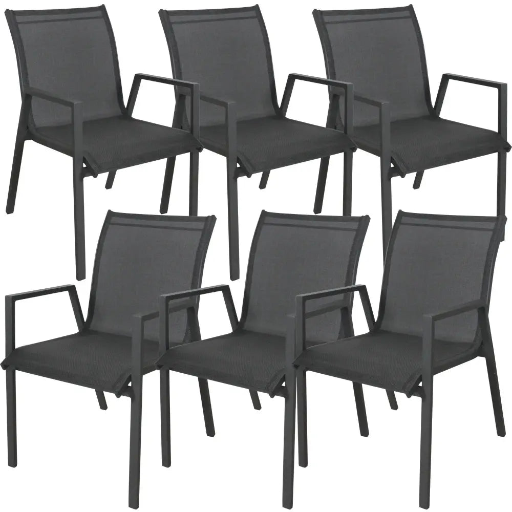 Iberia 6pc Set Aluminium Outdoor Dining Table Chair Charcoal - Furniture > Outdoor