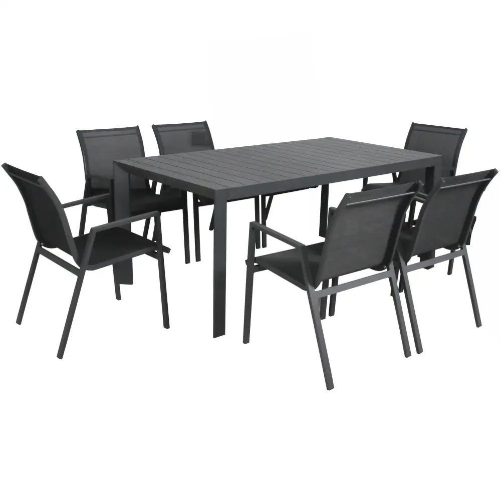 Iberia 7pc Set 178cm Aluminium Outdoor Dining Table Chair Charcoal - Furniture > Outdoor