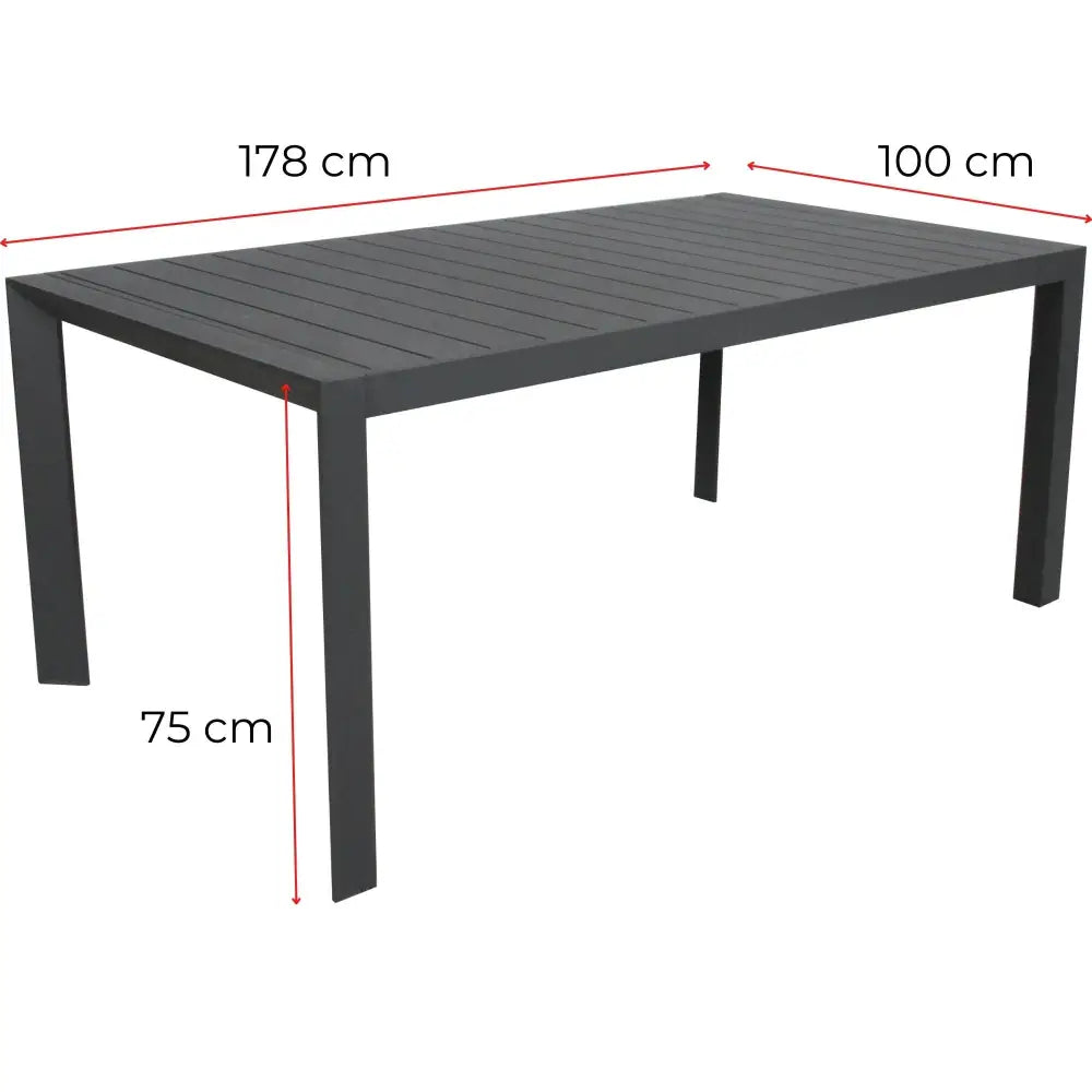 Iberia 7pc Set 178cm Aluminium Outdoor Dining Table Chair Charcoal - Furniture > Outdoor