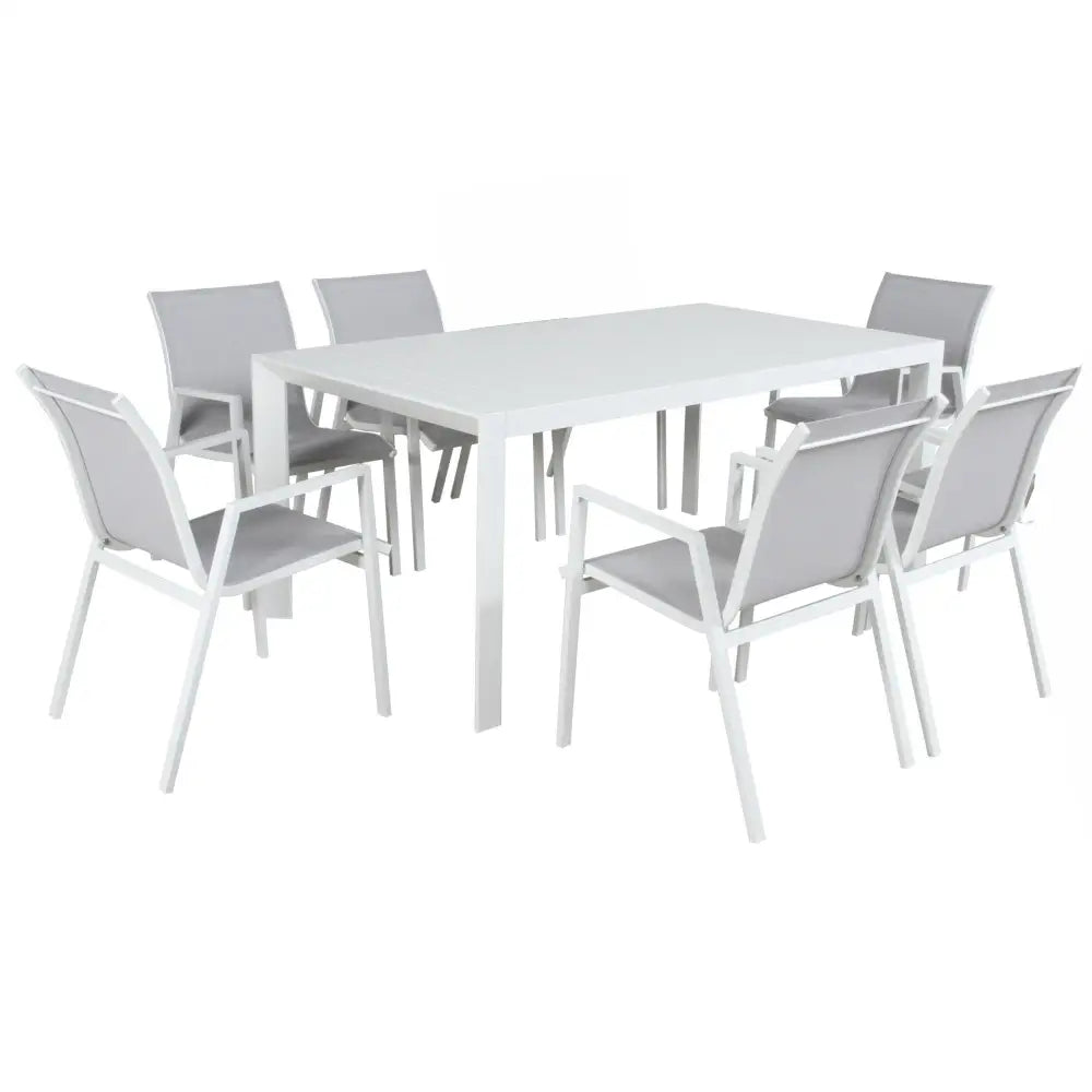 Iberia 7pc Set 178cm Aluminium Outdoor Dining Table Chair White - Furniture > Outdoor