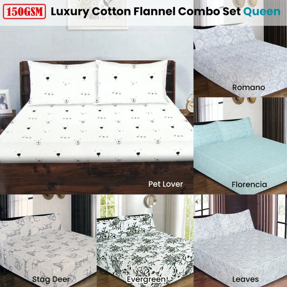 ICF Store Cotton Flannel Combo Fitted Sheet Set Queen Florencia - Home & Garden > Bedding > Bed Sheets