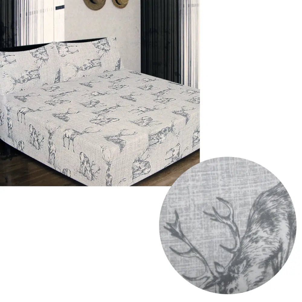 ICF Store Cotton Flannel Combo Fitted Sheet Set Queen Stag Deer - Home & Garden > Bedding > Bed Sheets