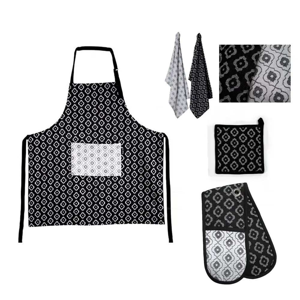 IDC Homewares 5 Pce Cotton Kitchen Set Alcazar Black - Home & Garden > Kitchenware
