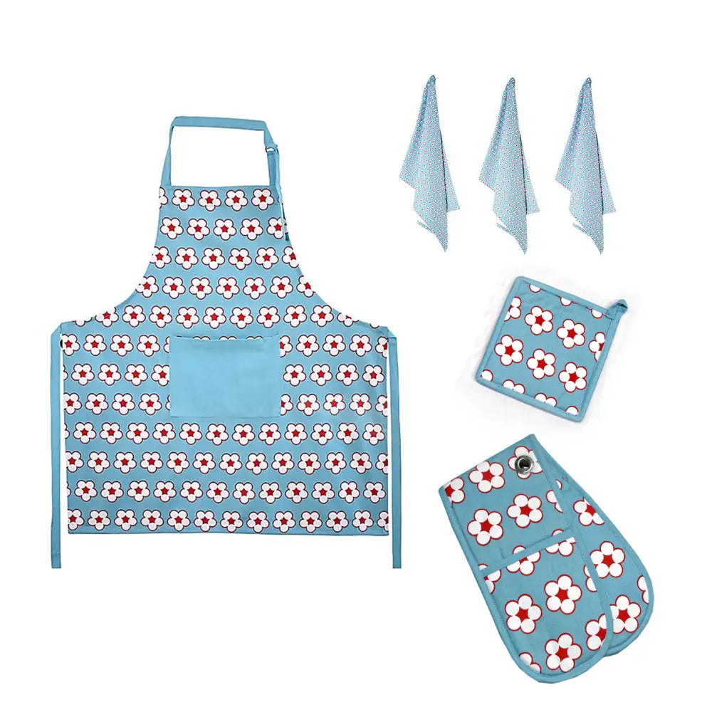 IDC Homewares 6 Pce Cotton Bud Cotton Kitchen Set Blue - Home & Garden > Kitchenware