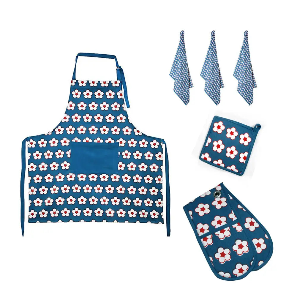 IDC Homewares 6 Pce Cotton Bud Cotton Kitchen Set Navy - Home & Garden > Kitchenware