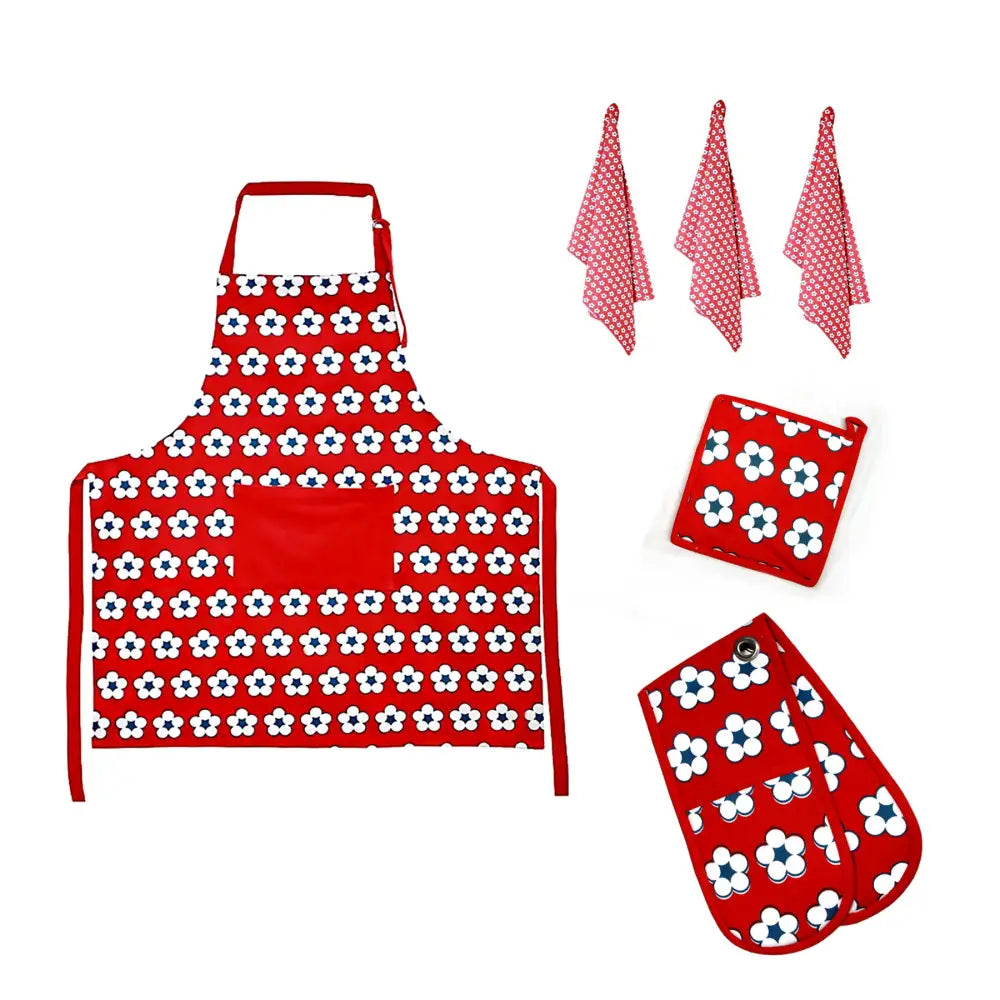 IDC Homewares 6 Pce Cotton Bud Cotton Kitchen Set Red - Home & Garden > Kitchenware