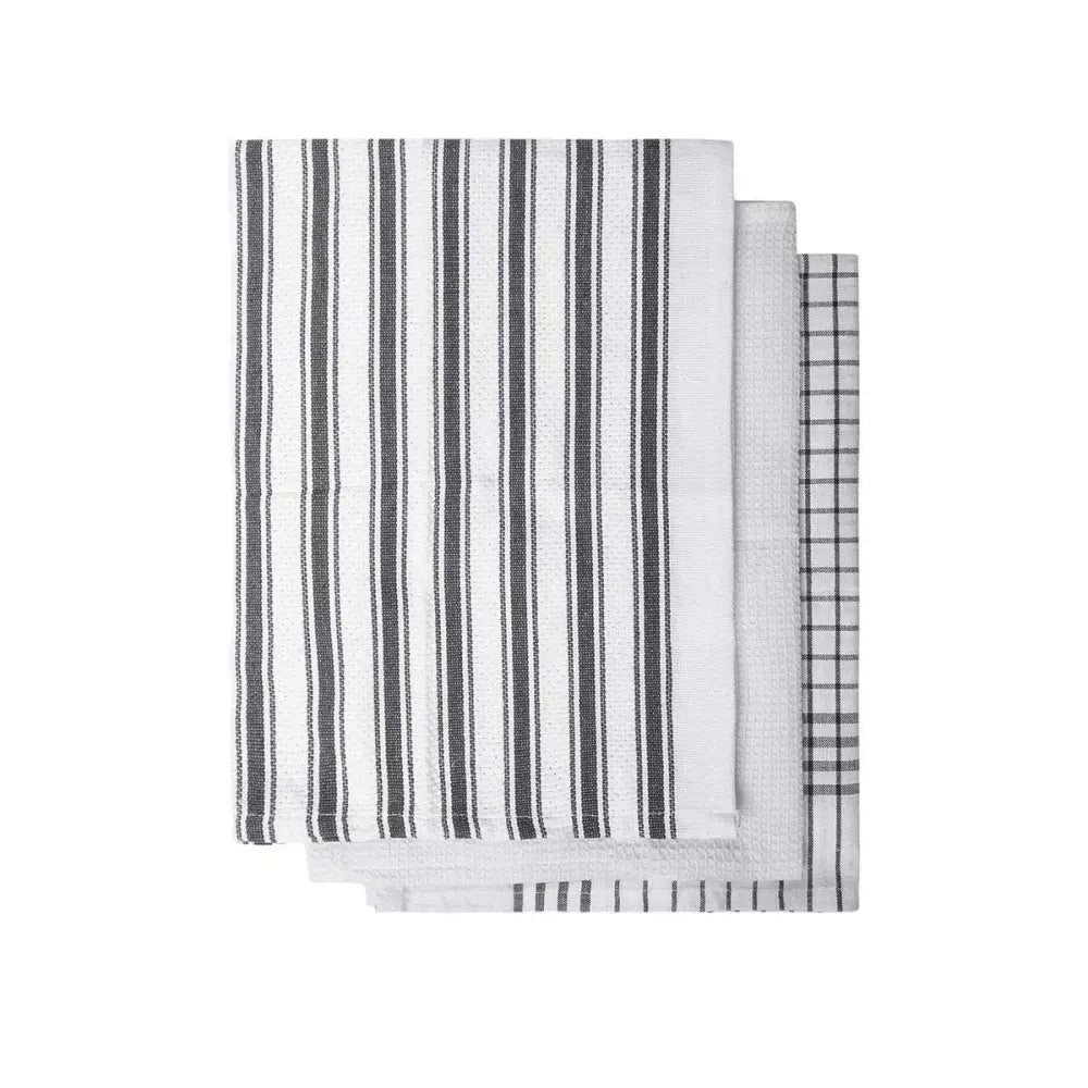 IDC Homewares Set of 3 Gardenia Cotton Tea Towels Charcoal - Home & Garden > Kitchenware