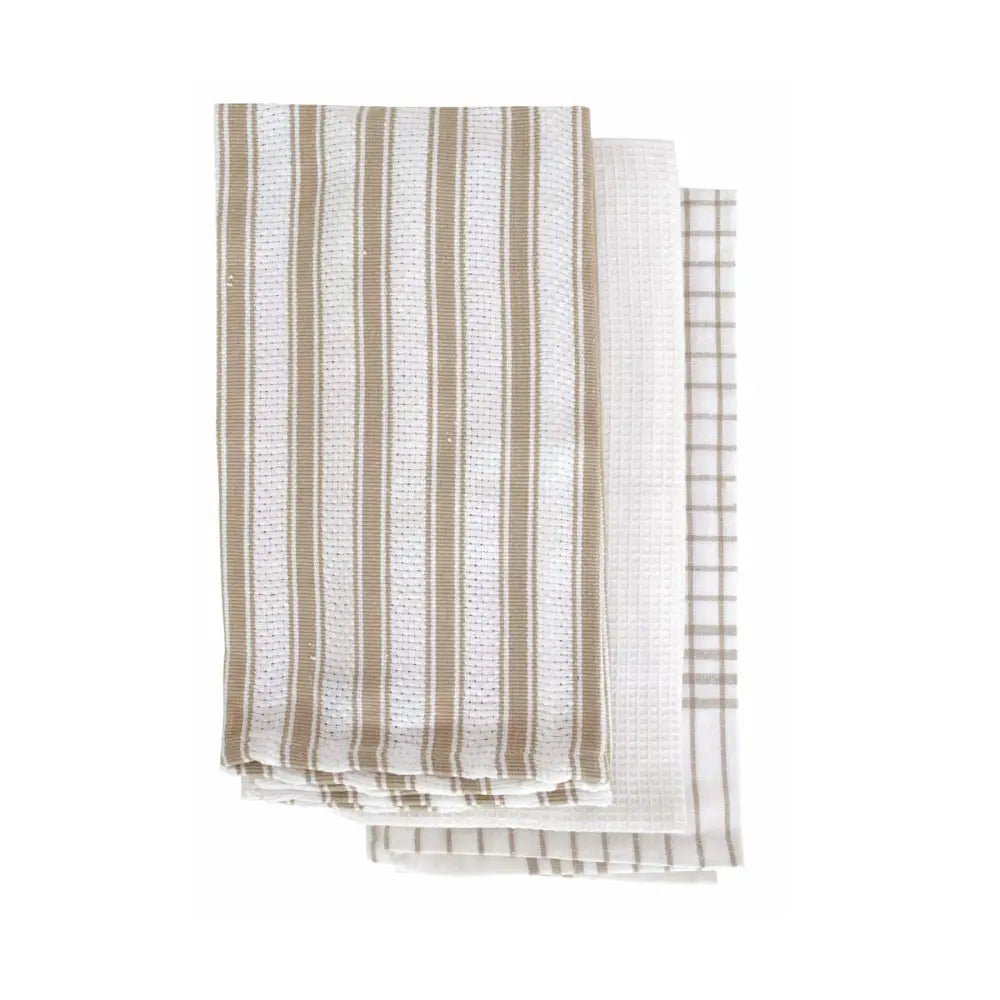 IDC Homewares Set of 3 Gardenia Cotton Tea Towels Taupe - Home & Garden > Kitchenware