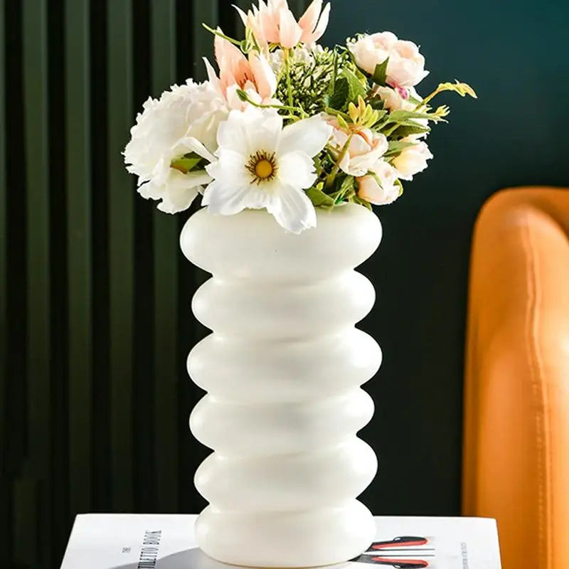 Imitation Glaze Porcelain Spiral Vase for Wet & Dry Flower Arrangements - White - Home & Garden > Decor > Vases & Table