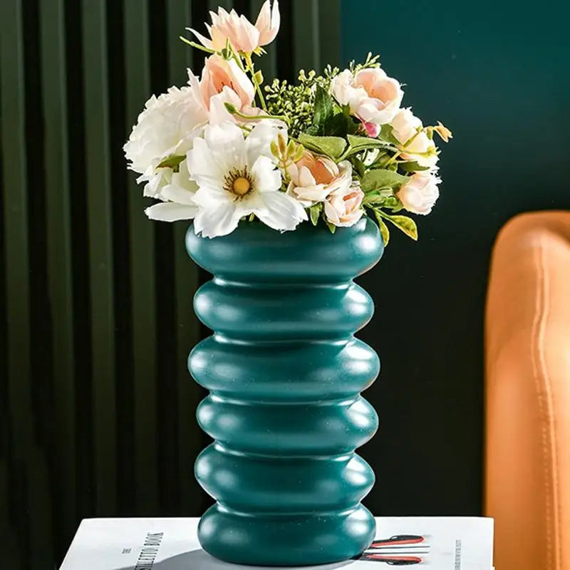 Imitation Glaze Porcelain Spiral Vase for Wet & Dry Flower Arrangements - Dark Green - Home & Garden > Decor > Vases &