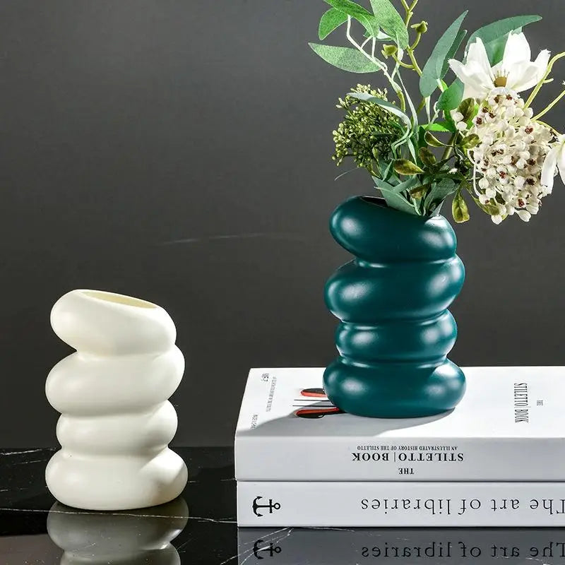 Imitation Glaze Porcelain Spiral Vase for Wet & Dry Flower Arrangements - Dark Green - Home & Garden > Decor > Vases &