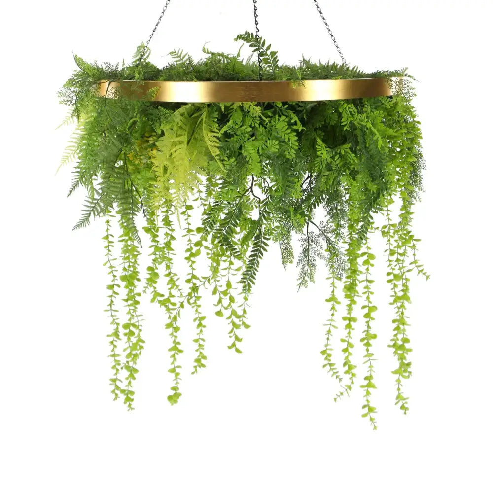 Imitation Gold Artificial Hanging Green Wall Disc 80cm (Limited Edition) UV Resistant Foliage - Home & Garden >
