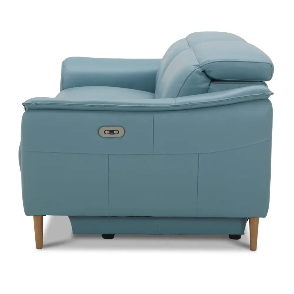 Inala 2.5 Seater Genuine Leather Sofa Lounge Electric Powered Recliner Blue - Furniture > Sofas