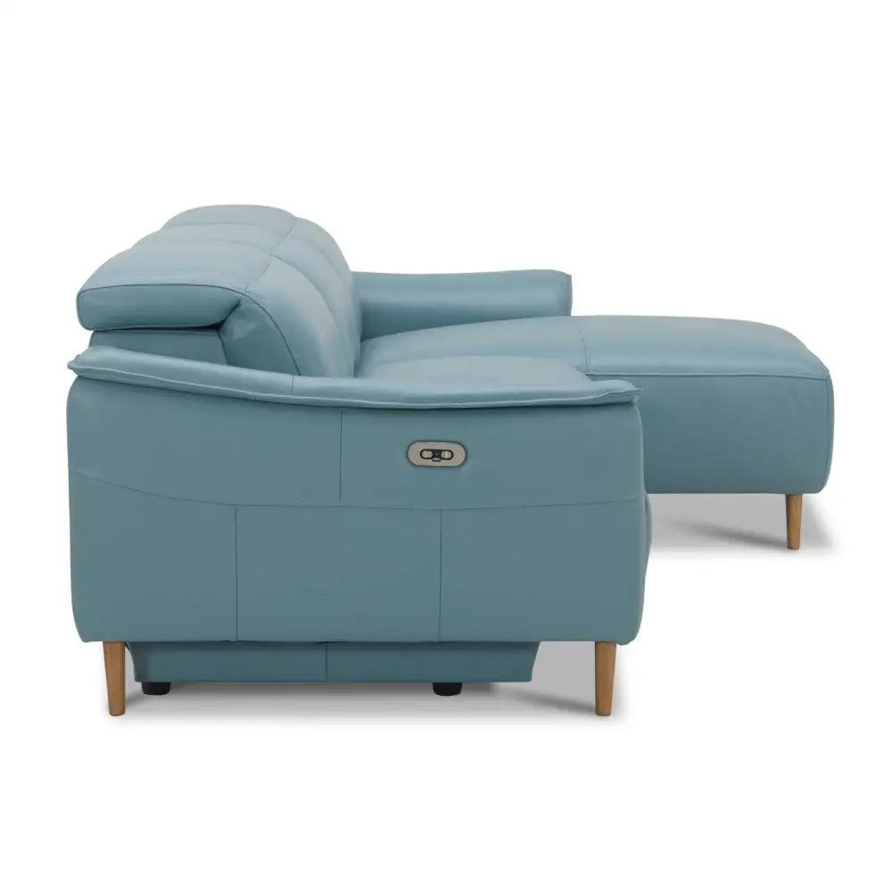 Inala 2 Seater Genuine Leather Sofa Lounge Electric Powered Recliner RHF Chaise Blue - Furniture > Sofas