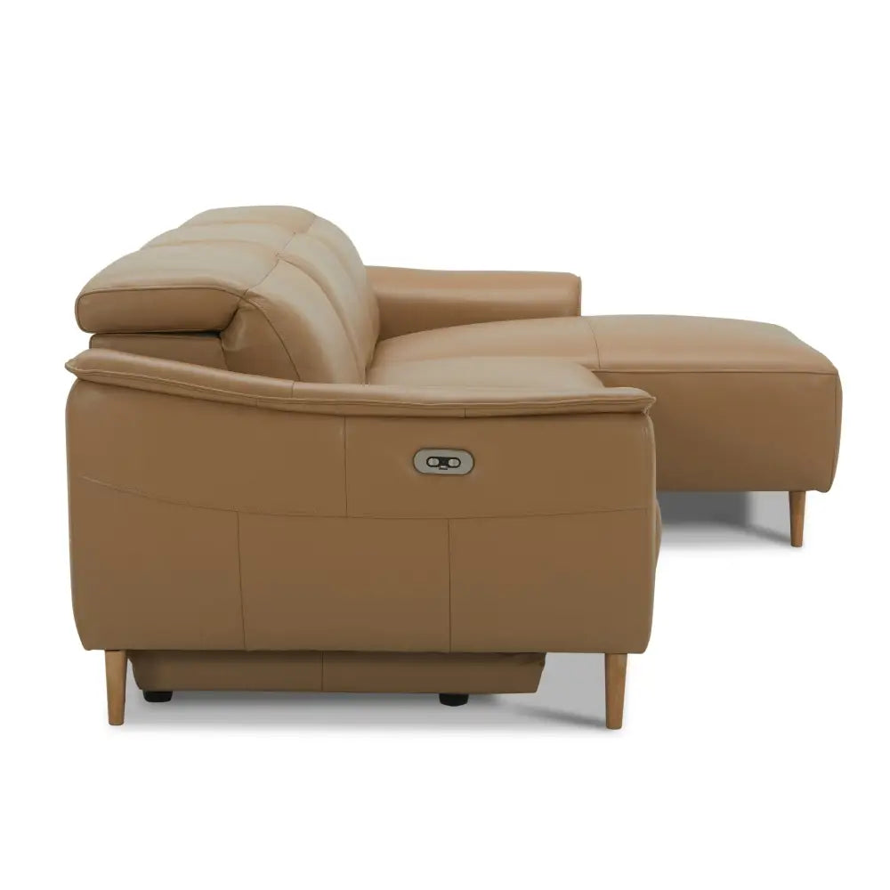 Inala 2 Seater Genuine Leather Sofa Lounge Electric Powered Recliner RHF Chaise Latte - Furniture > Sofas