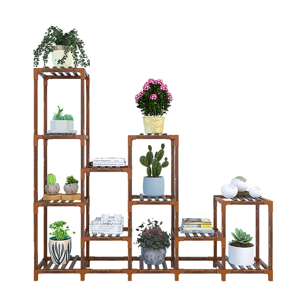 Indoor Outdoor Garden Plant Stand Planter Flower Pot Shelf Wooden Shelving - 12 Shelves - Furniture > Office