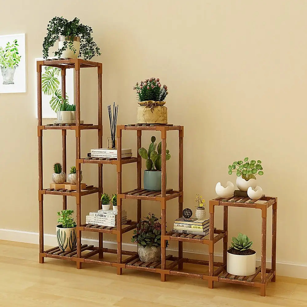 Indoor Outdoor Garden Plant Stand Planter Flower Pot Shelf Wooden Shelving - 12 Shelves - Furniture > Office